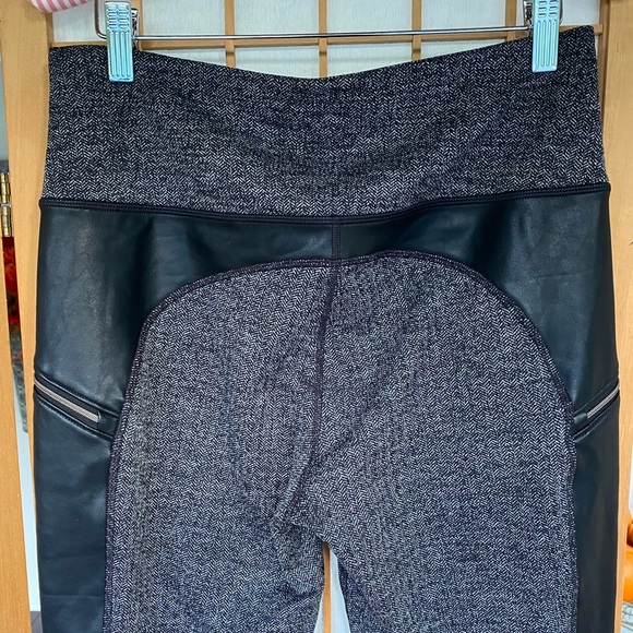 Athleta Herringbone Luxe Metro Drifter Leggings Faux Leather Accents SZ M - Picture 8 of 13